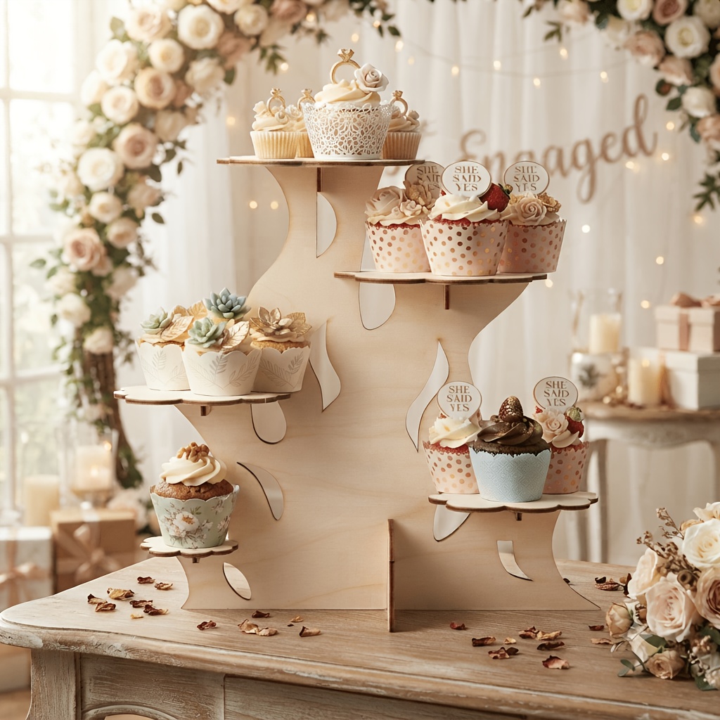TEMU Rustic Wooden Display Stand, Multi-tier Tree-shaped Tray, Forest-themed Party Table Decoration, Birthday Party Decor, Baby Shower Supplies,