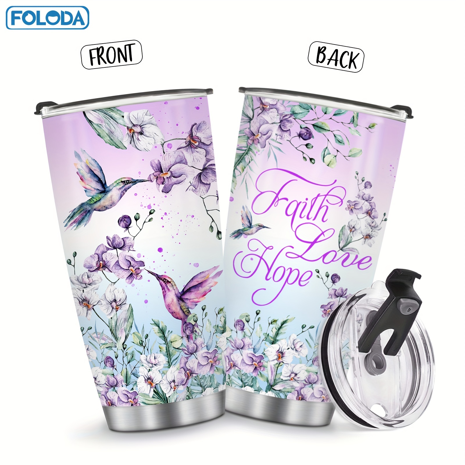 Image of 1pc, Hummingbird Flower Vacuum Insulated Travel Coffee Tumbler For Mother Grandma, Present For Mama Mom Sister Daughter, Birthday Valentines Day Gift For Her