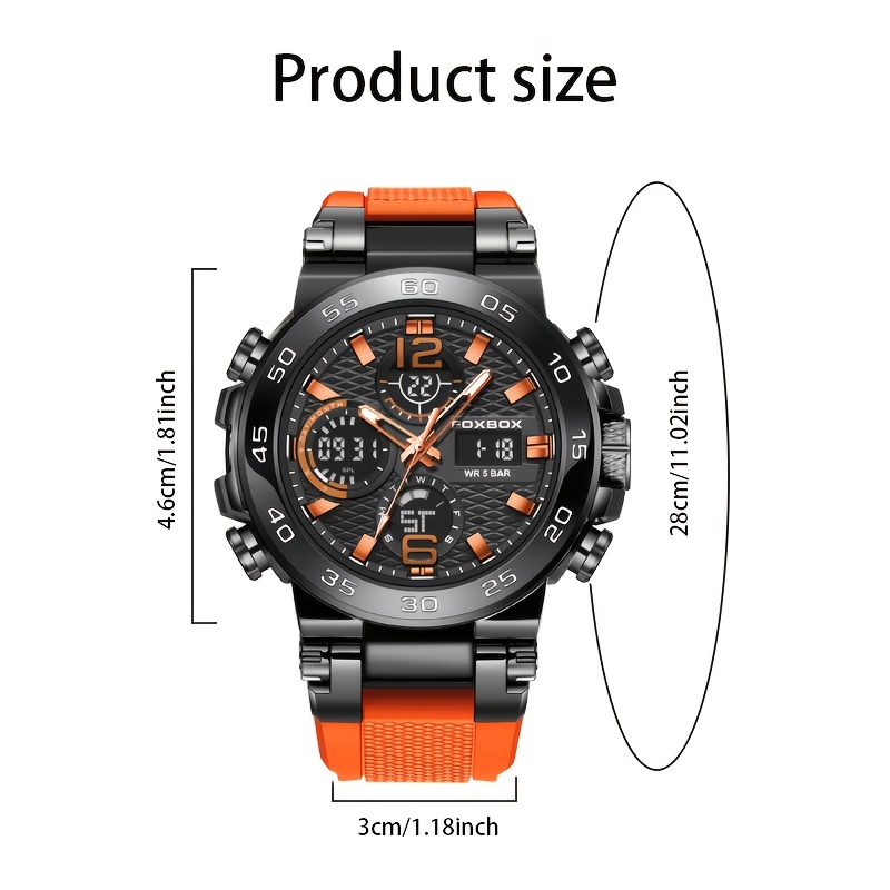 FOXBOX Stylish Men's Digital Watch Set, Waterproof Design