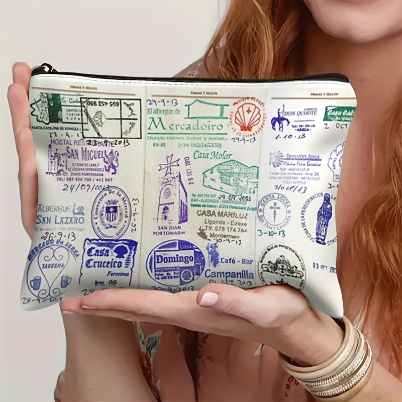 TEMU A De Route Printed Makeup Pouch Zipper Bag, Unisex Accessory Gift For Sisters/ , Suitable For Business, Fitness, Camping, And Beauty Enthusiasts