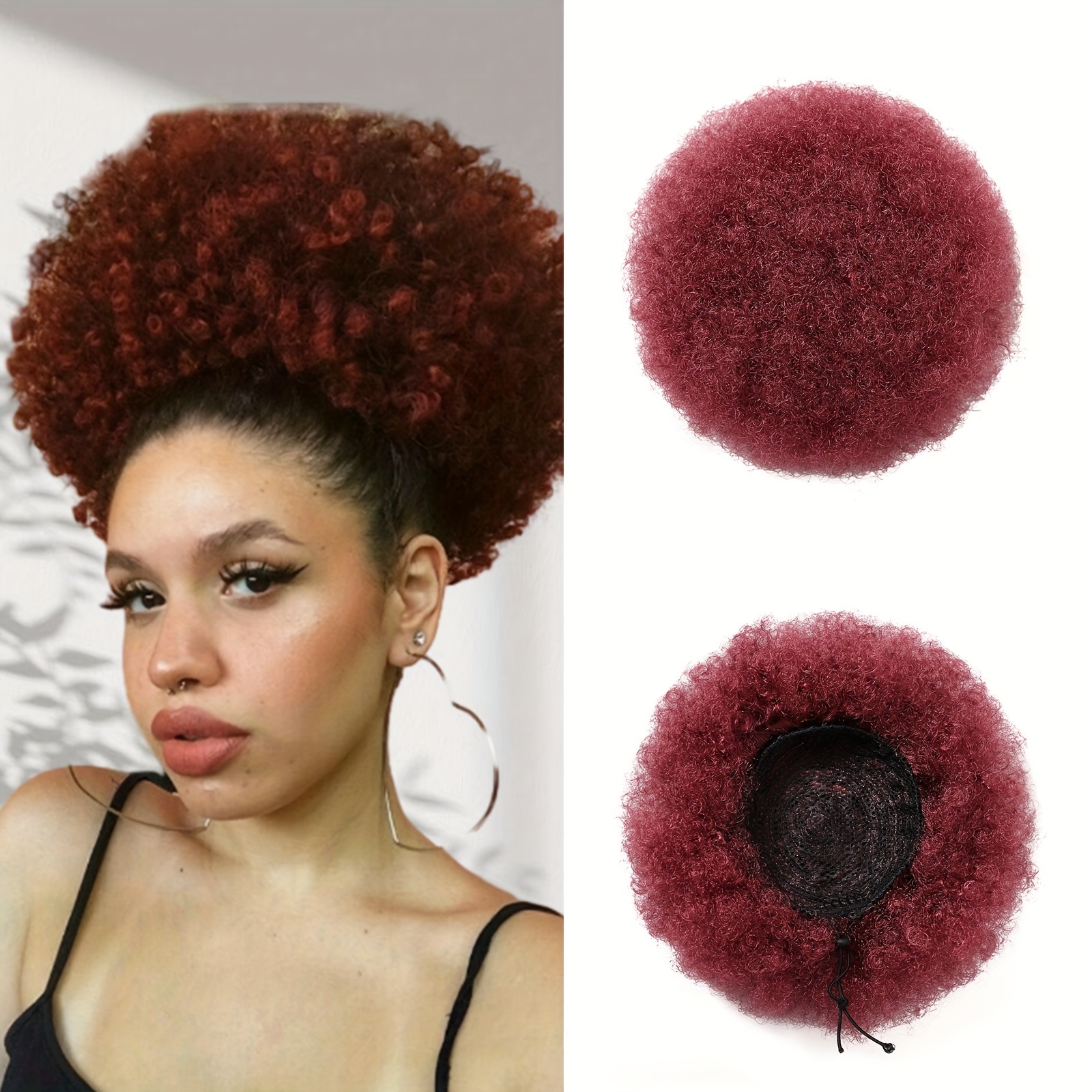 Synthetic 10 Inch Large Drawstring Bag African American Puff Chignon Hair Bun Silky African Black Big And Larger Accessories Piano Color With Clip Short Twist Knot Curly Ponytail Wrap On Hair Pieces