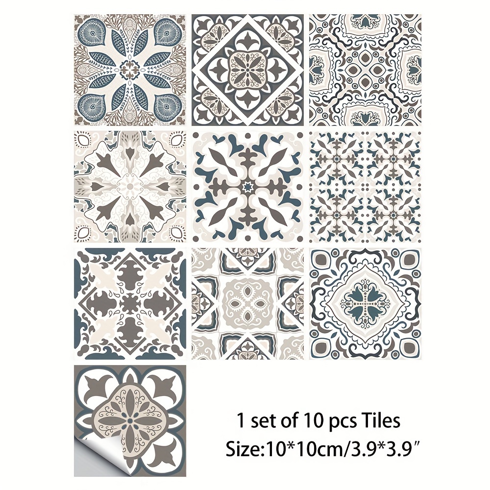 Image of 10pcs Peel And Stick Mandala Stickers Waterproof And Oil-proof Kitchen Stickers Kitchen Backsplash Waterproof Wall Stickers Removable