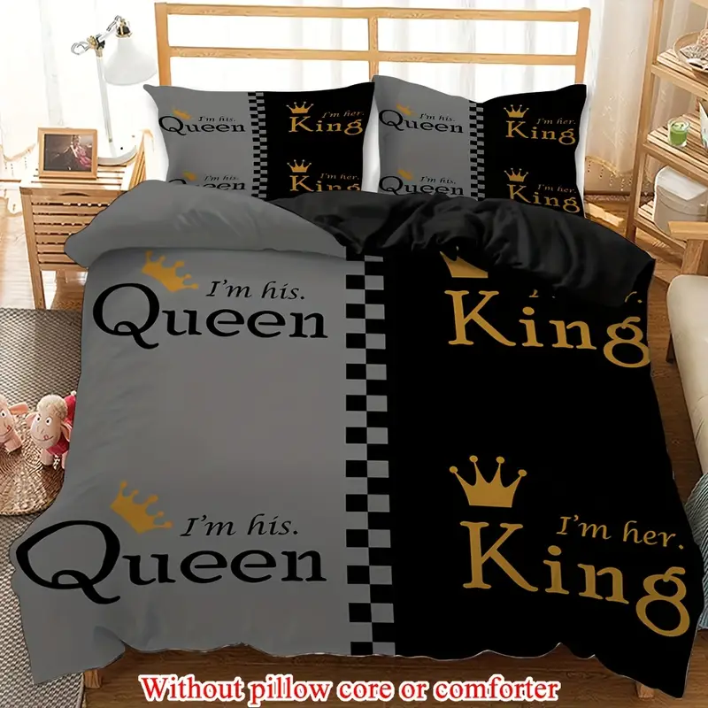 2 3pcs 1 duvet cover 1 2 pillowcase without core couple grey queen geometric grid valentines day print soft comfortable bedding set for bedroom dorm room family gift Product details 1
