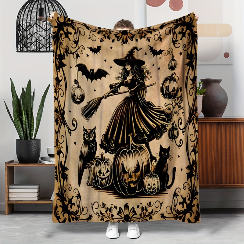 

1pc Wizard Pumpkin Pattern Flannel Blanket, Lightweight Blanket, Lunch Blanket, Throw Blanket, Sofa Blanket Camping Travel Blanket