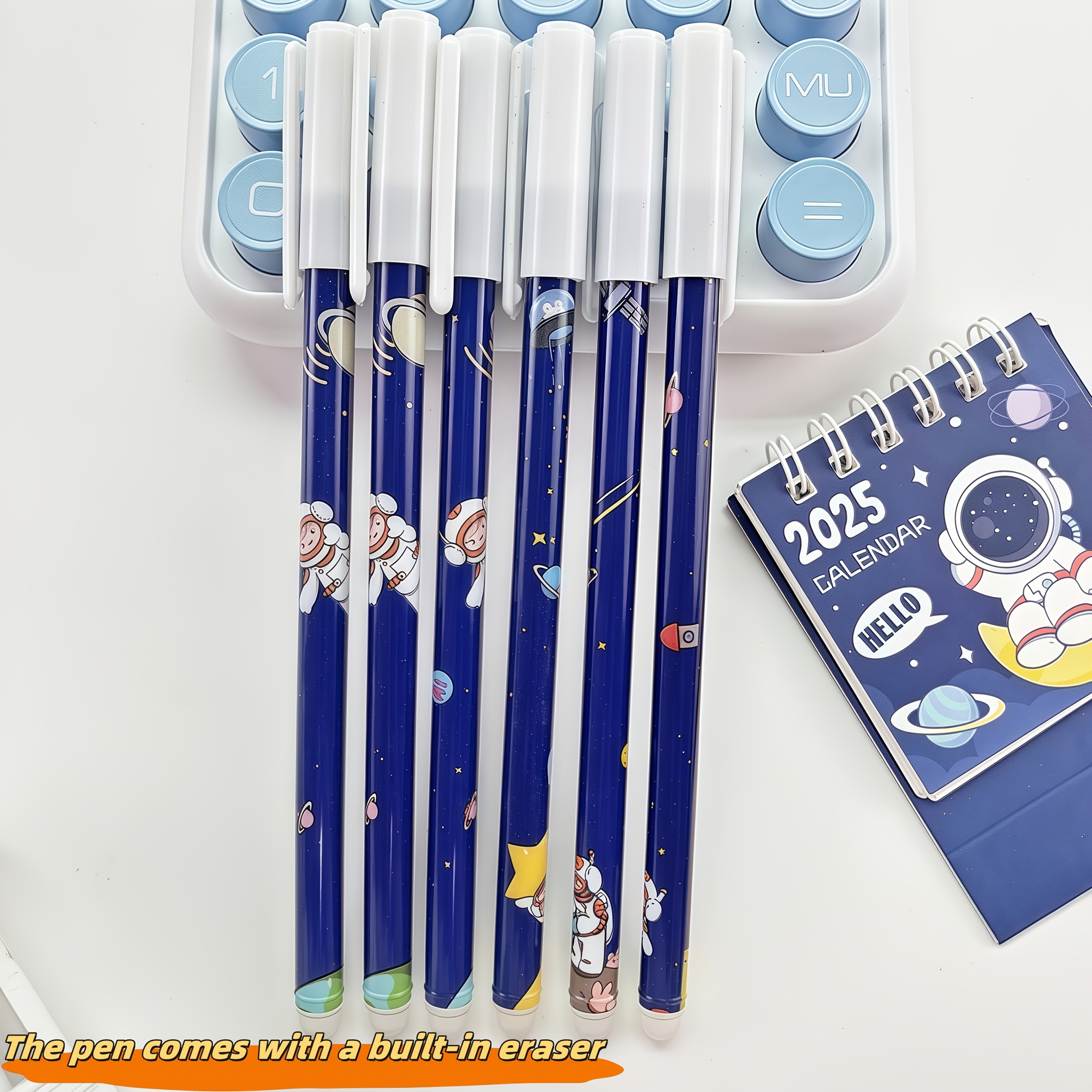 12 pachete de pixuri gel ștergătoare, 0.5mm, tematică astronaut, scriere netedă albastră cu radieră integrată, pentru școală și birou Detaliile articolului 6