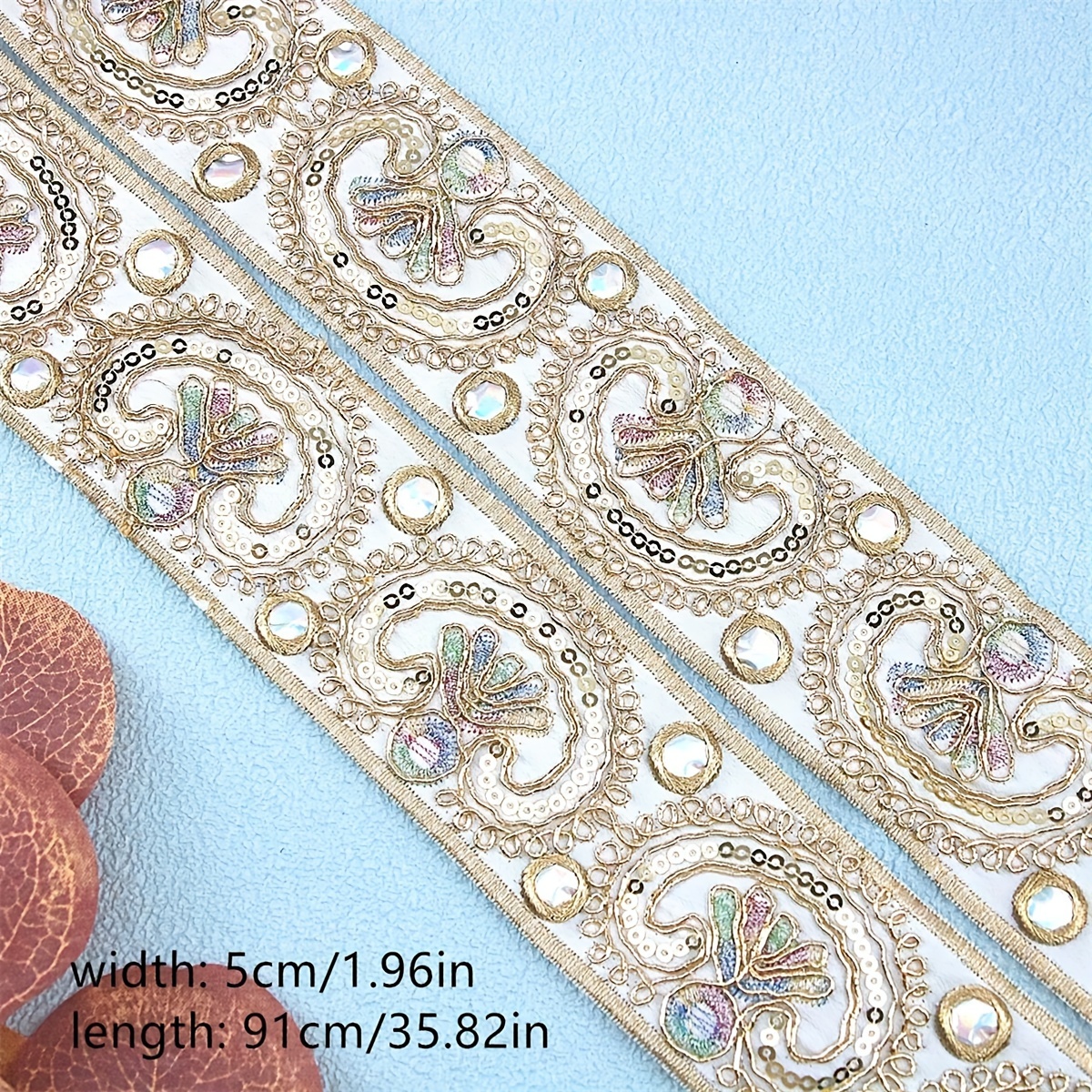 TEMU 【商品名】スパンコールの金糸レース刺繍 ミドルイースタンのスタイル ステージ衣装 装飾 ヘッドドレス バッグ ハンドメイド デコレーションテープ