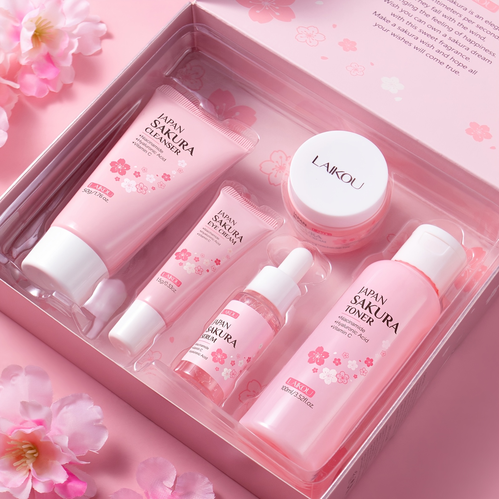LAIKOU Sakura and Milk Skincare Gift Set, 5-Piece Routine