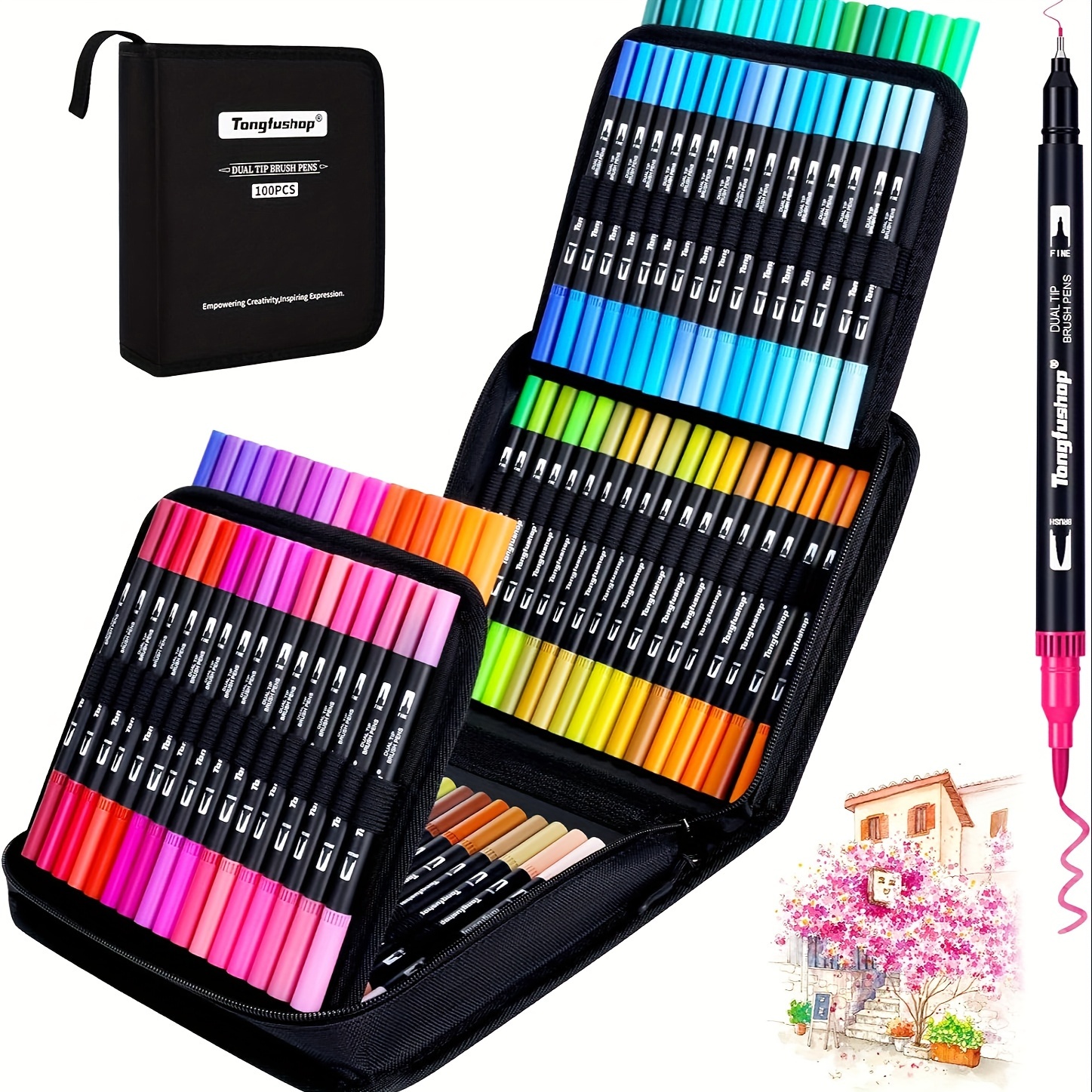 

Tongfushop -color Dual Tip Brush Marker Set With Black Case - Fine & Tips For Coloring, Drawing, Calligraphy, Journaling & Doodling - Ideal For Adults, Artists & Hobbyists