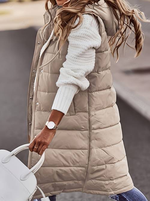 item picture solid color single breasted long padded fit elegant cardigan warm pocket vest