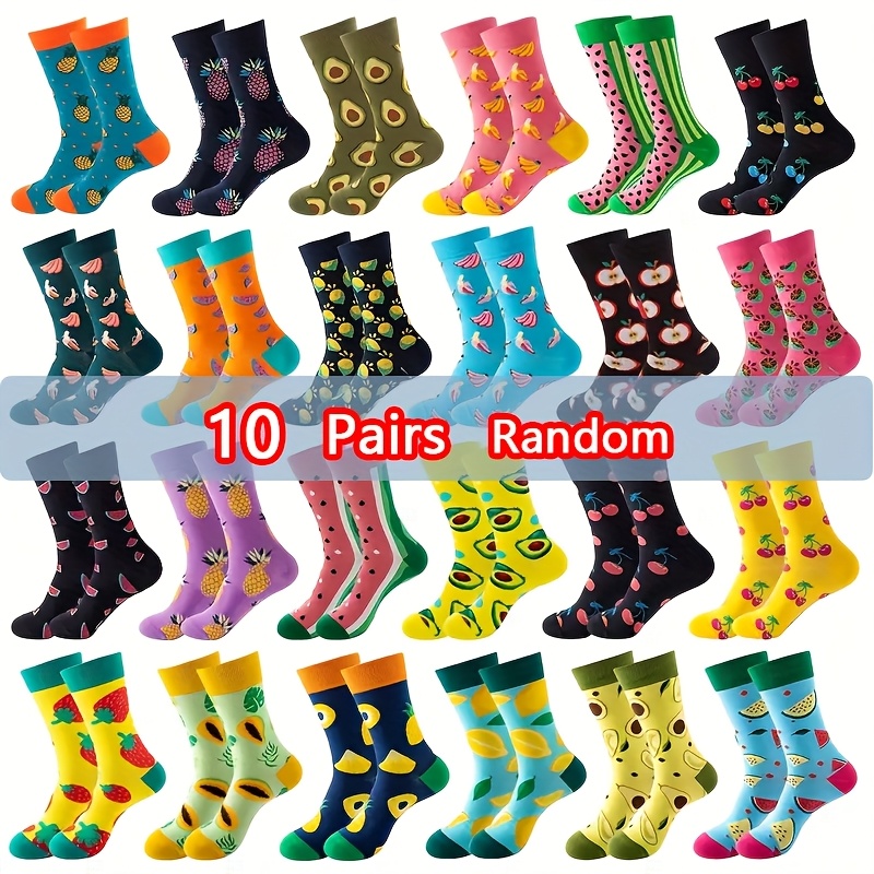 TEMU Random 10 Pairs Men Women And Vegetable Pattern Mid-calf Socks Spring Summer Autumn Winter Wearable Watermelon Orange Cherry Pineapple Fun