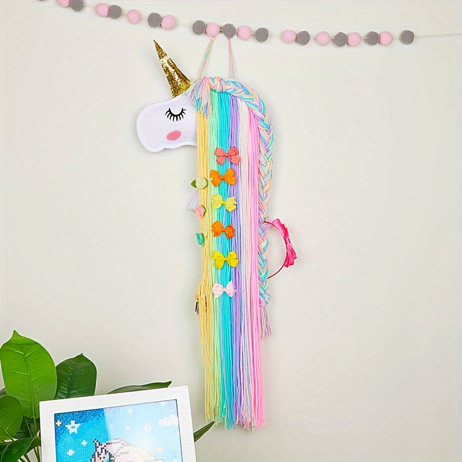 

Chic Unicorn Rainbow Hair Bow Organizer - Fabric Storage Rack For Bows & Accessories, Home Decor, Unicorn, Hair Tie Storage