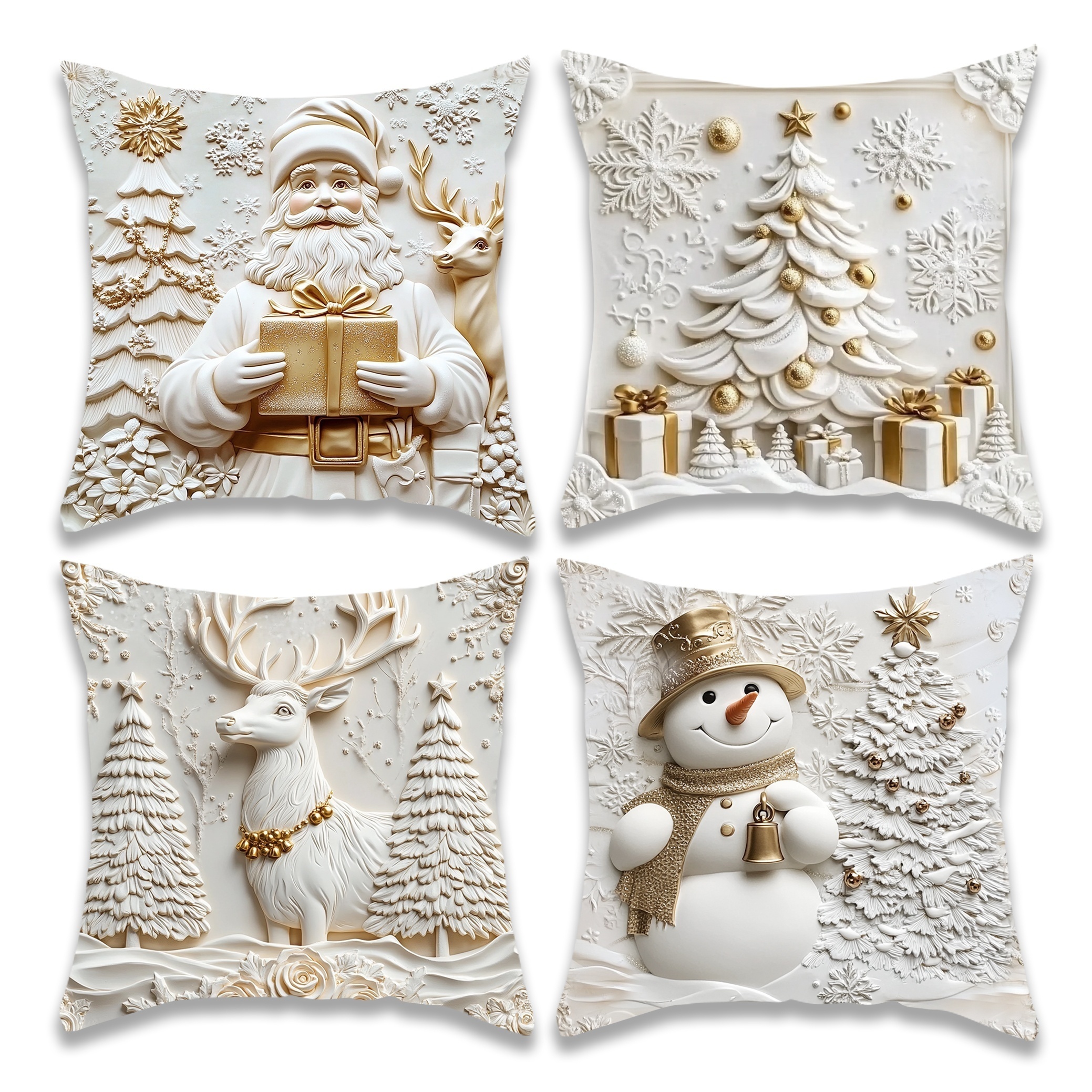 

Christmas Set Of 4 Snowman, , , And Christmas Tree , Accents, Zippered, Stain , 18x18 , Washable, For , Car, Bedroom, Sofa, - ,