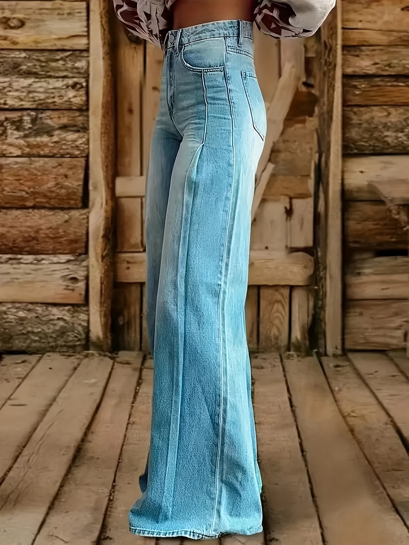 womens light blue flared jeans casual wide leg denim pants Temu