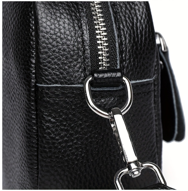 womens genuine leather tote bag elegant solid color large capacity crossbody shoulder bag with adjustable strap zipper closure   hardware multiple colors black khaki light brown white   leather crossbody bag polyester lined interior Product details 13