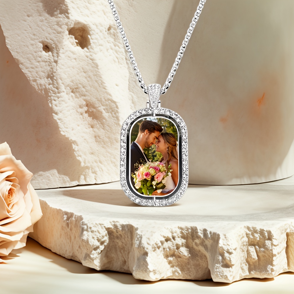 TEMU 1pc Custom Photo Necklace, Double-sided Hip Hop Y2k Style, Synthetic Zirconia Pendant, Personalized Alloy Chain, Ideal For & Gift-, Valentine's Day, Anniversary, Day, Father's Day - All