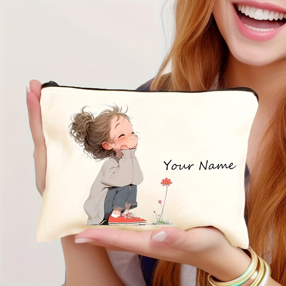 item picture custom name vintage cute girl pattern makeup bag handbag toiletry bag pencil case gift bag best gift for mother daughter best friend teacher     for graduation season   and other festivals