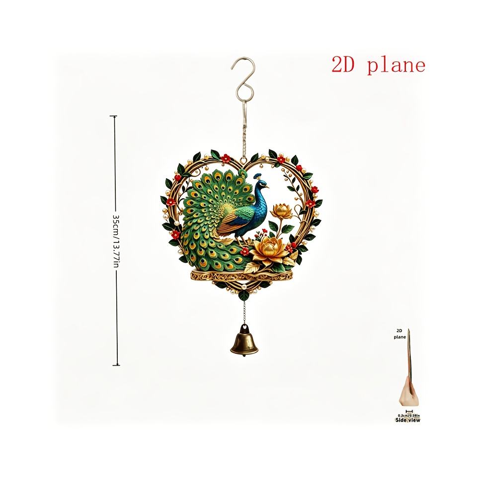 TEMU Hand-assembled Metal Wind Chime With Love Heart, Flower, Leaf, Peacock, And Golden For Lotus Single . Suitable For Outdoor Hanging Decoration In