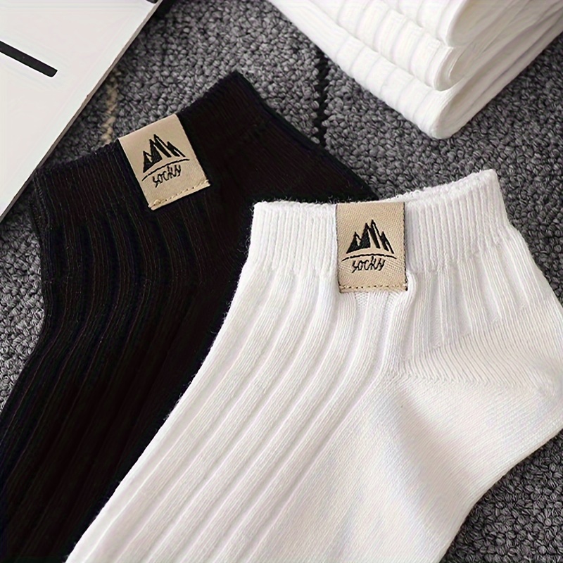 5 pairs of mens solid colour simple style anti odor sweat absorbing crew socks comfy breathable casual soft elastic socks spring summer details 7