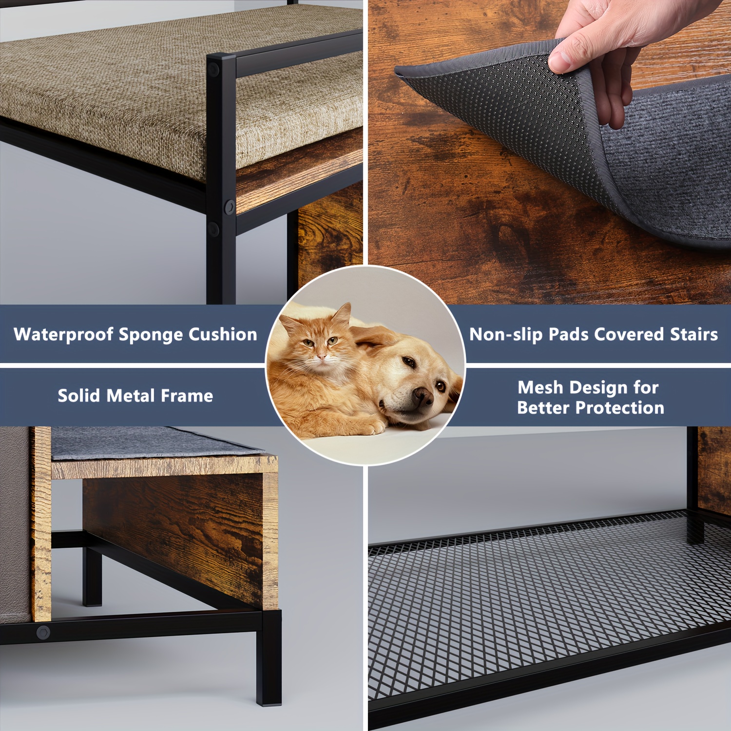 pet window perch with stair and storage 3 drawers large pet bunk bed for dogs and cats multi level platform with foam upholstery Product details 6