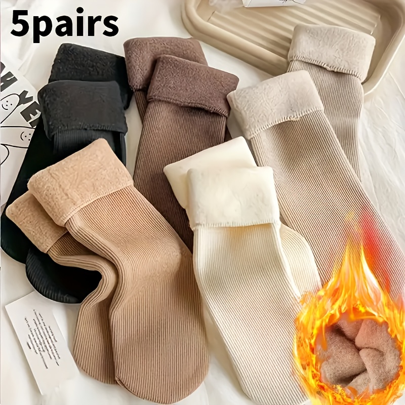 

's Fuzzy 5 Pairs Set - And Elastane Mid- Raw Hem, Washable Or , Knit - Lined Stockings For And