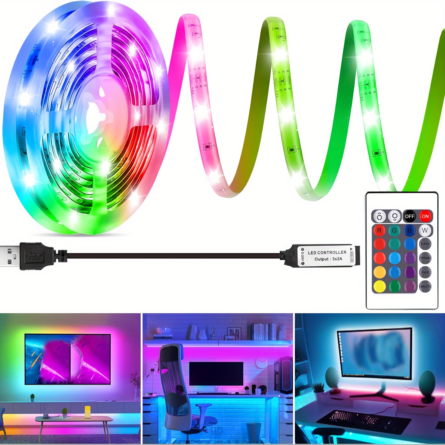 Led Neon Light Strip 2835rgb Light Remote Control Music - Temu