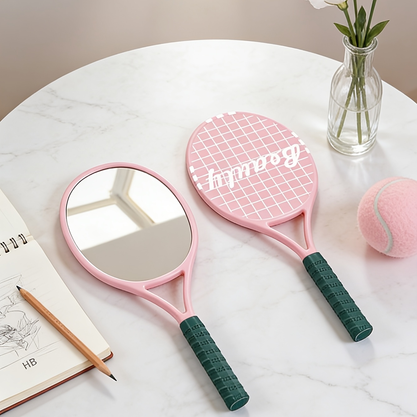 E-shop Kreativer Campus-Tennisschläger-förmiger tragbarer Spiegel, Badezimmer-Design, multifunktionaler Schmink-Spiegel, sportliches Geschenk für