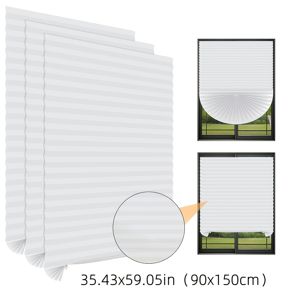 TEMU 1pc Pleated Blinds, No Drilling Required, Fixed With Clips, Semi-transparent Sunshade Blinds, Suitable For Doors And Windows