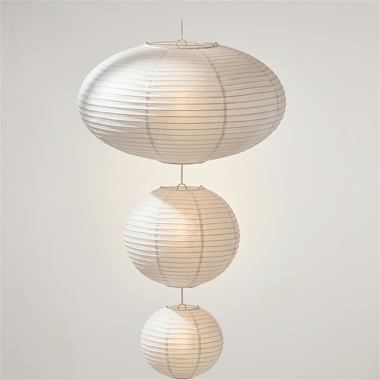 Image of White Paper Lantern Lampshade - 3-tier Multi-section Ceiling Pendant Shade Suitable For Dining Room, Bedroom, Living Room, Bulb And Wire Not Included, Traditional Japanese Fixture For Decor