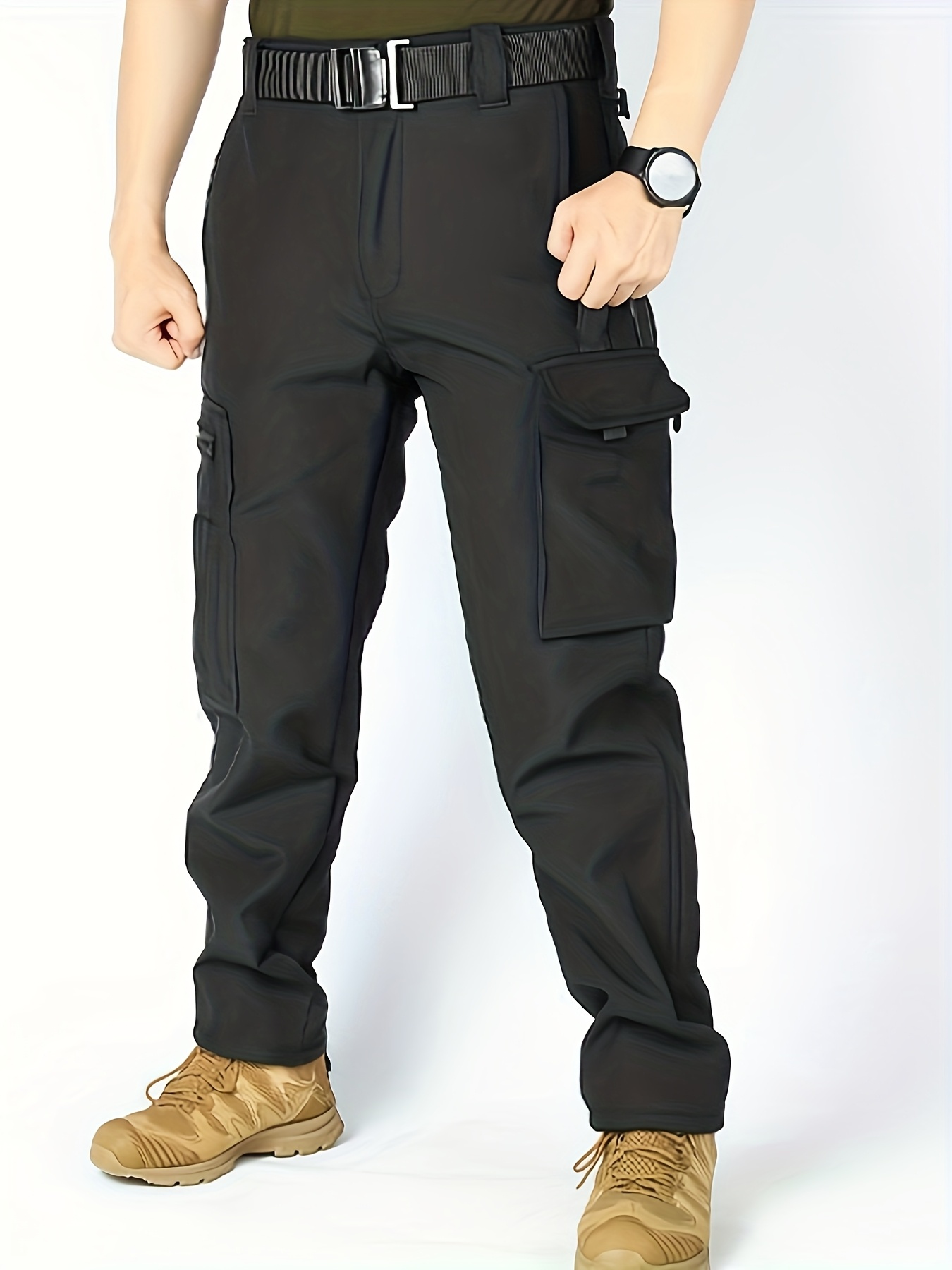 Men's Fleece-Lined Windproof Cargo Pants for Outdoor Activities