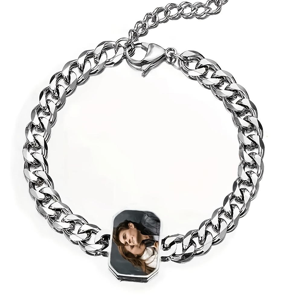 TEMU A Personalized Custom Photo Bracelet - Unique Magnetic Clasp Accessory, 18k Gold Plated 18k Gold Plated-plated, Perfect For Birthday/anniversary