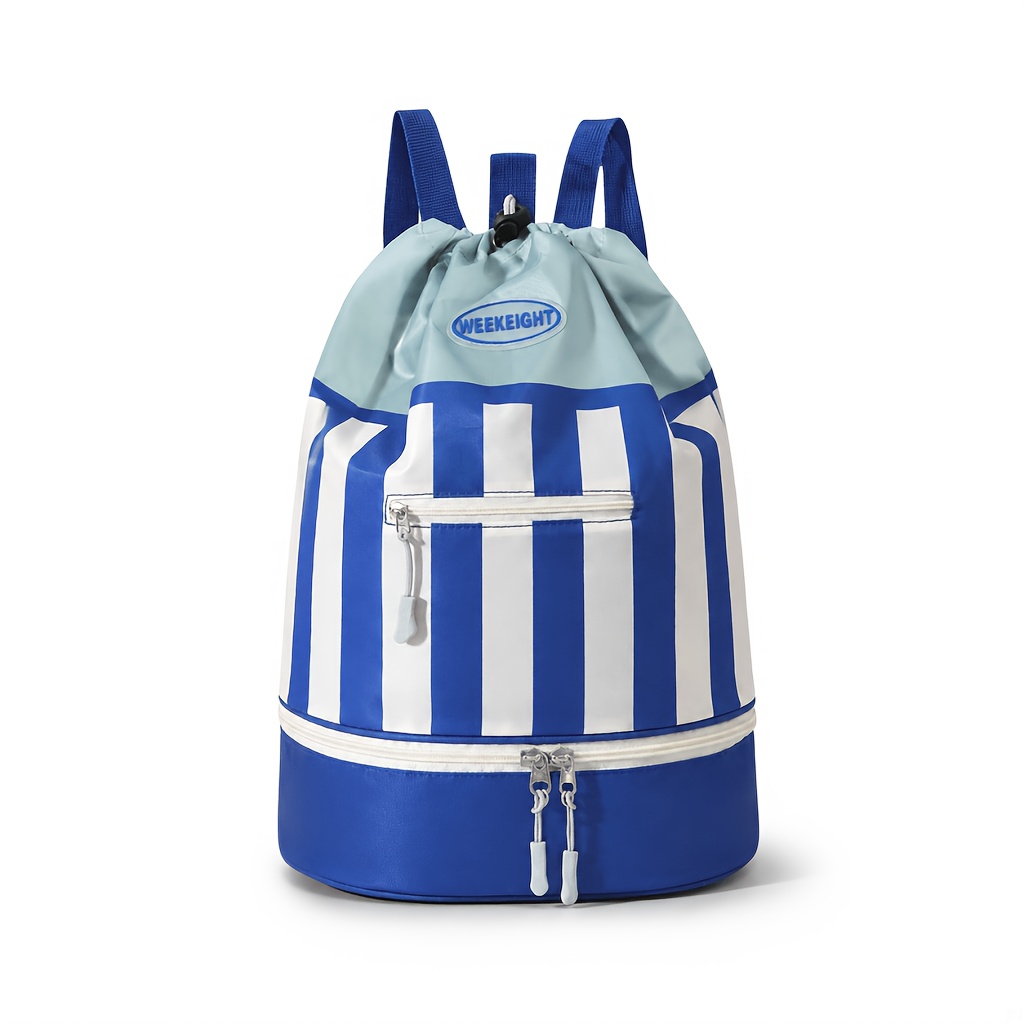 TEMU Abahub 1pc Stylish Striped Wet Dry Swim Bag, Portable Beach Carryall, Sports Storage Duffle For Men Women, Pool Yoga Vacation