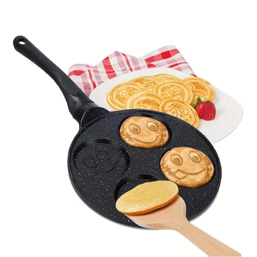4개의 행복한 얼굴 몰드가 있는 논스틱 미니 팬케이크 메이커 - 쉽게 청소할 수 있는 알루미늄 프라이팬, 완벽한 아침 식사용 프라이팬