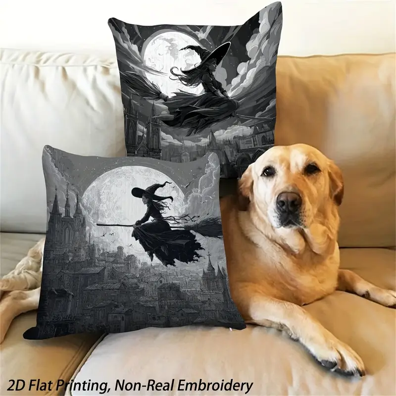 2d flat printing 4pcs witch and castle throw pillow covers autumn decorative accent cushion covers for non real embroidery double sided luxurious sofa room bedroom decoration without pillow inserts yh lcx67965 67968 for halloween Product details 4