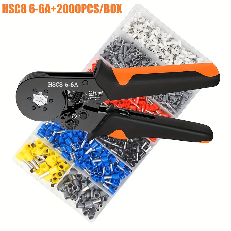E-shop 2000 Stück HSC8 6-6 Crimpzangen-Set mit verschiedenen Anschlussarten, Kabelschuh-Crimpzangen-Set, Sechskant-Crimpzangen, 0,25-6mm²/AWG23,