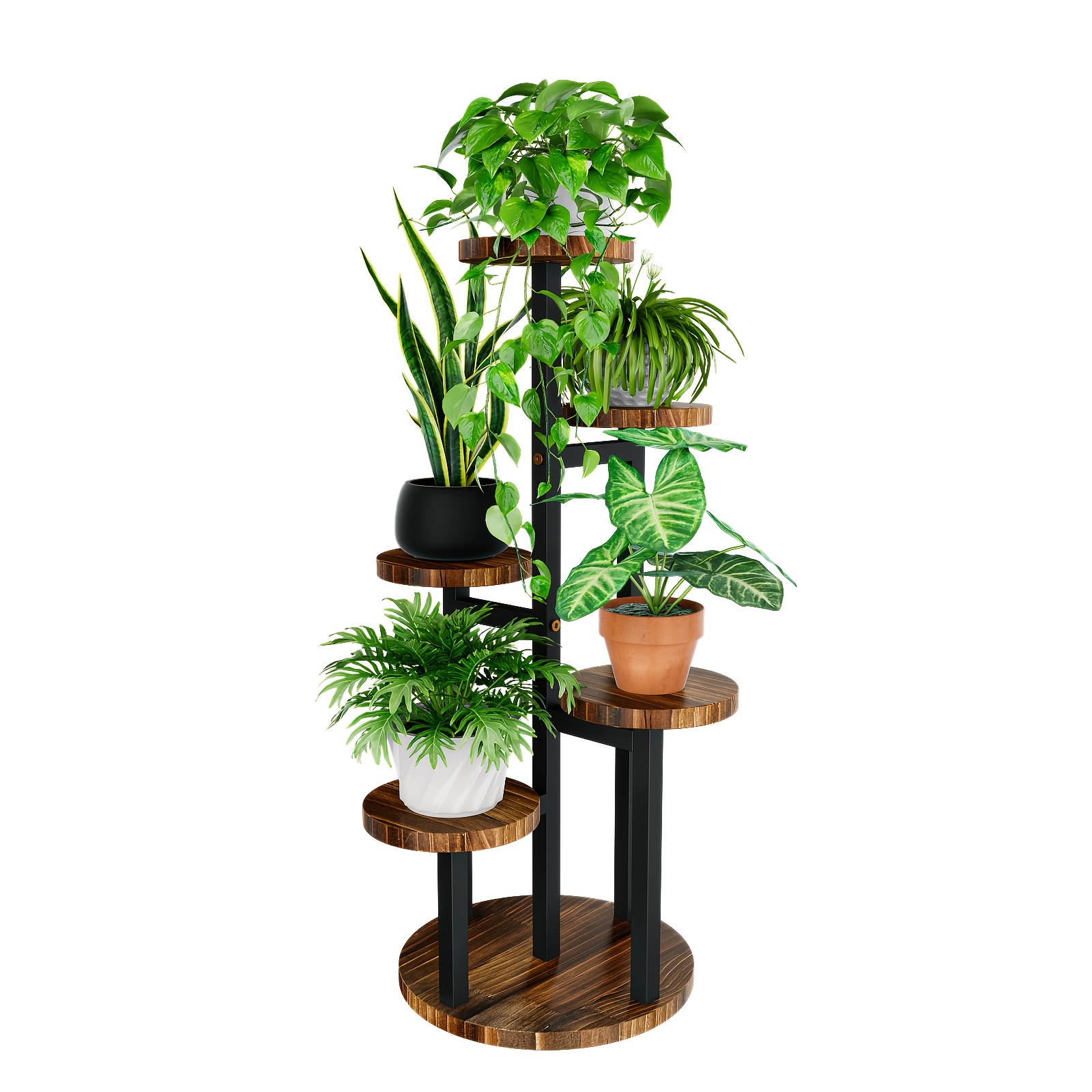 Image of Bamworld 5-tier Corner Metal Plant Stand For Indoor, Plant Shelf For Multiple Plants, Tiered Small Flower Stand For Patio, Garden, Balcony, Living Room, Bedroom