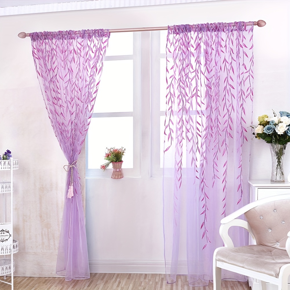 

2 Pcs Willow Leaf Window Curtain, Sheer Curtain Panels For Living Room, Bedroom, Balcony (39in X 78.7in)