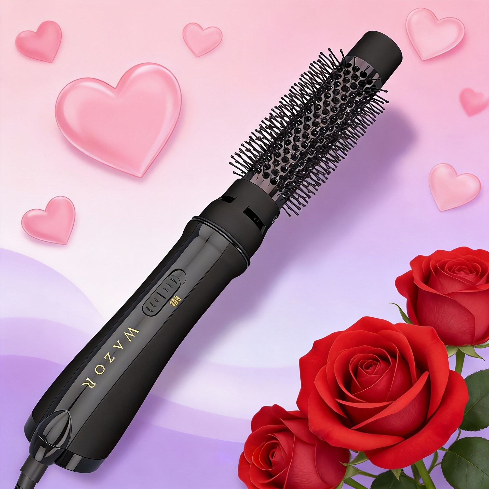 TEMU Cadeau de Fêtes pour Elle : Brosse Chauffante Ionique et Sèche-Cheveux - 2 Niveaux de Chaleur/2 Vitesses, Coiffage Rapide 1000W, Tambour