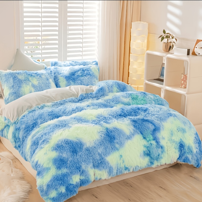 Image of 3pcs Thick Long Plush Tie-dye Duvet Cover Set, Skin-friendly And Warm Gradient Tie-dye Bedding 3pcs Set (duvet Insert And Pillows Not Included)