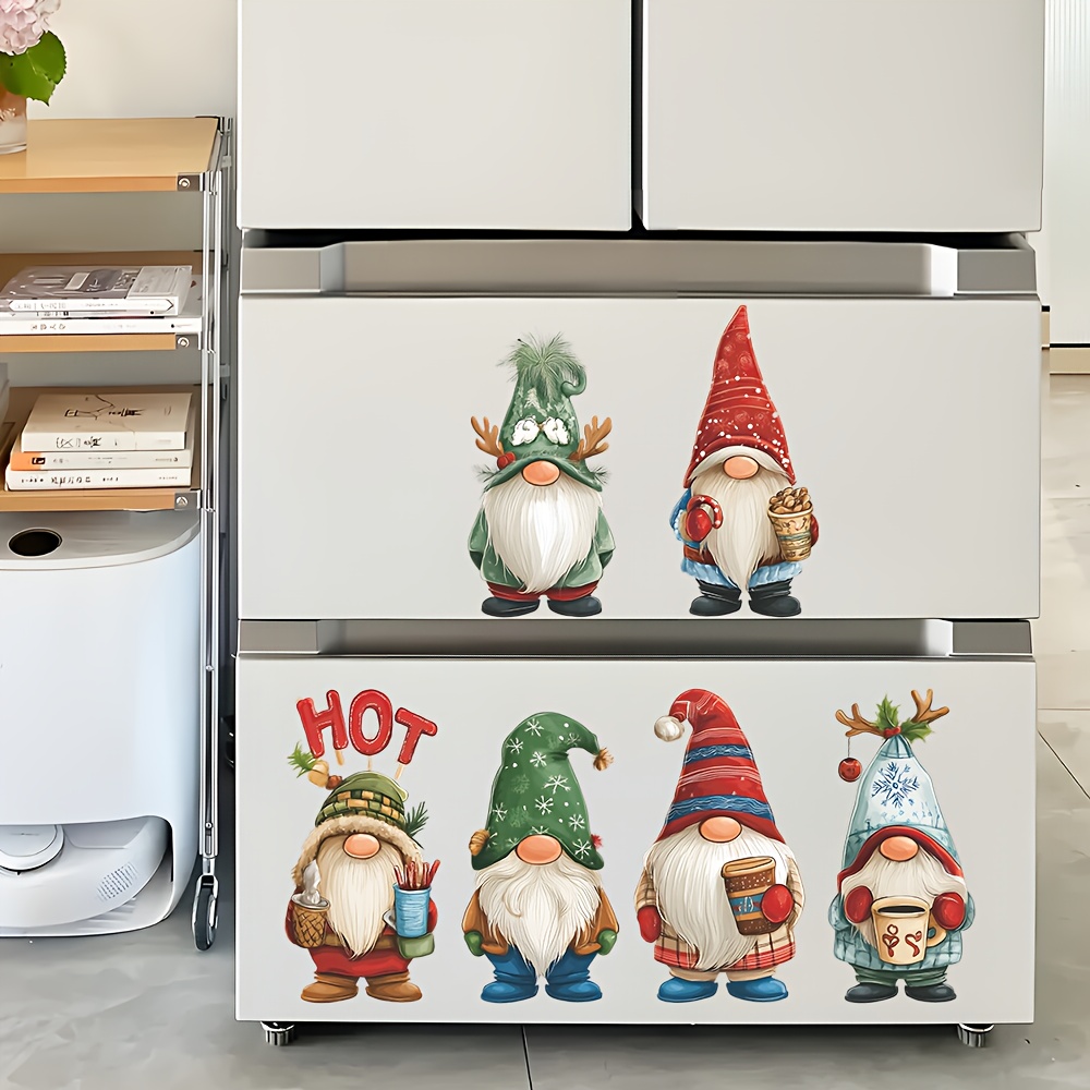 TEMU Adhesive 2d Christmas Gnome Wall Stickers, Dwarf Designs For Doors, Refrigerators, And Walls. Easy To Remove Decor Suitable For Bedrooms, Living