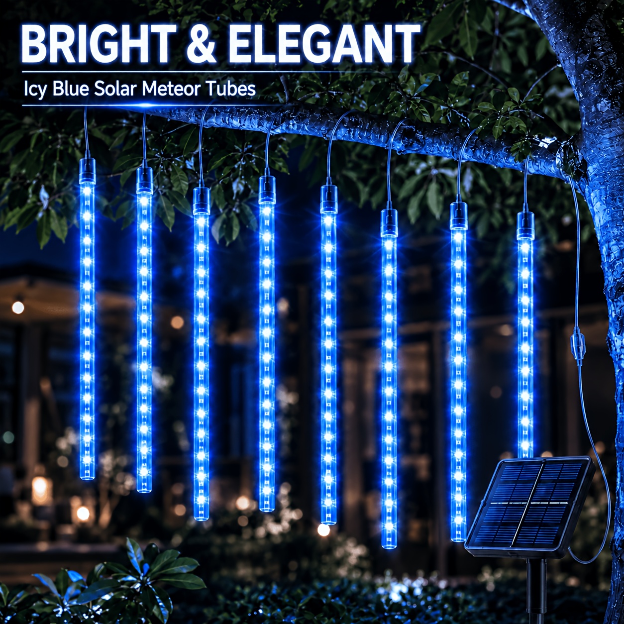 TEMU Solar Powered Christmas Meteor Shower Lights, 200 Led 8-tube Icicle String Lights, Ip66 Waterproof Outdoor Holiday Decor For Trees, , Patio,