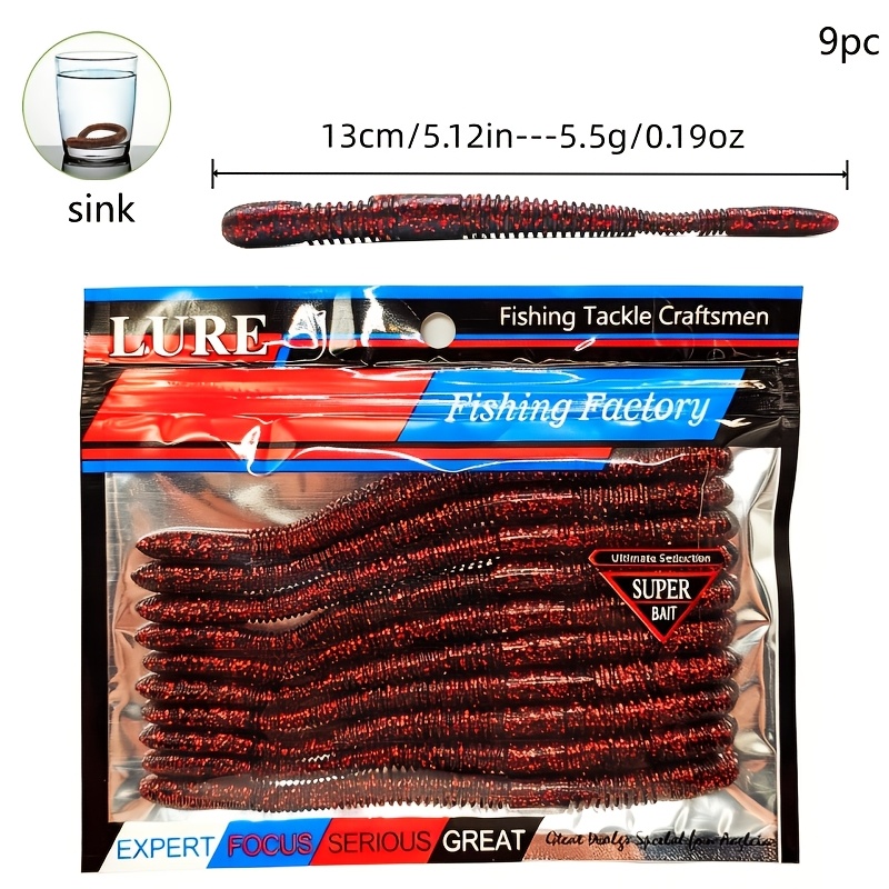 TEMU 9 piezas de señuelos de pesca de para exteriores, realistas de 13 cm/ in, Senkos flotantes y hundibles, para pesca de peces grandes