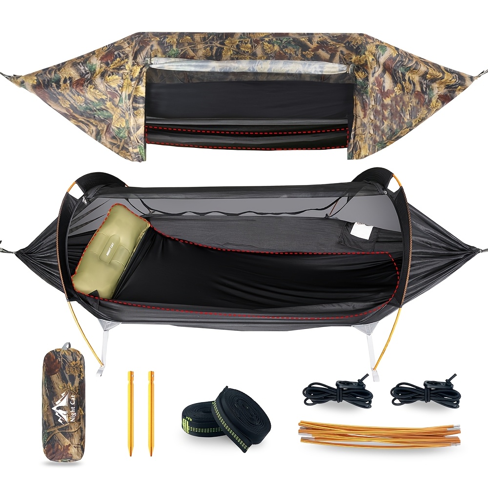 1 Person Hammock With Net (with Sleep Pad Storage Room) For Hiking Camping In Garden Backyard Wild Lightweight Capacity, Without Battery