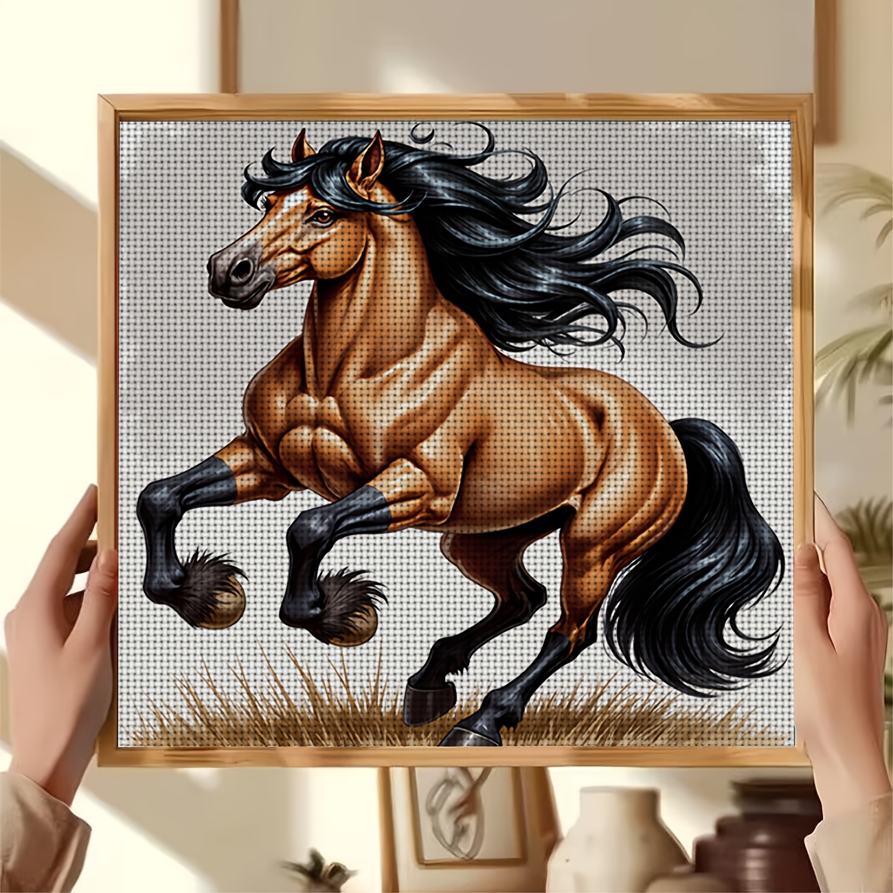 Cross Stitch Printed Kit, Brown Horse Galloping Design