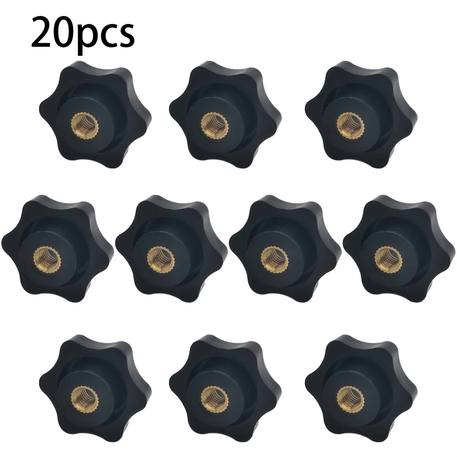 20pcs 6-star Knob Plastic Hexagon Head Thru Knobs M6 X 32 Female Thread Clamping Nuts Screw On Knob Grip Knurled Handle Through Hole (20, M6)