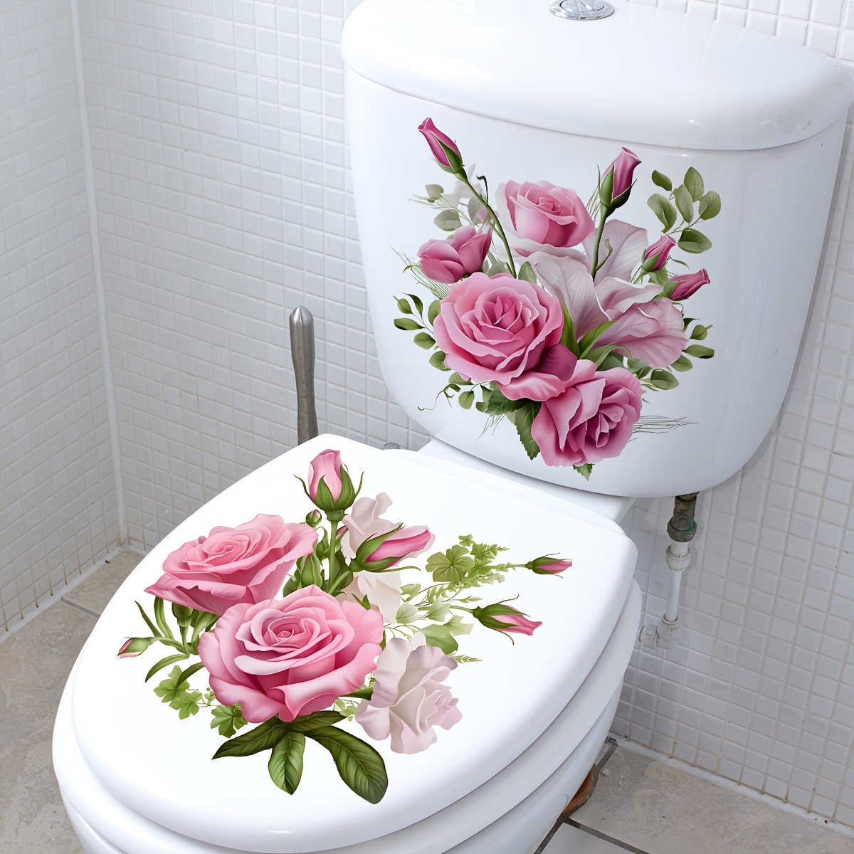 2pcs   floral toilet stickers self   pvc bathroom decor waterproof ceramic compatible     for modern restrooms toilet seat stickers fantasy theme decor   decor