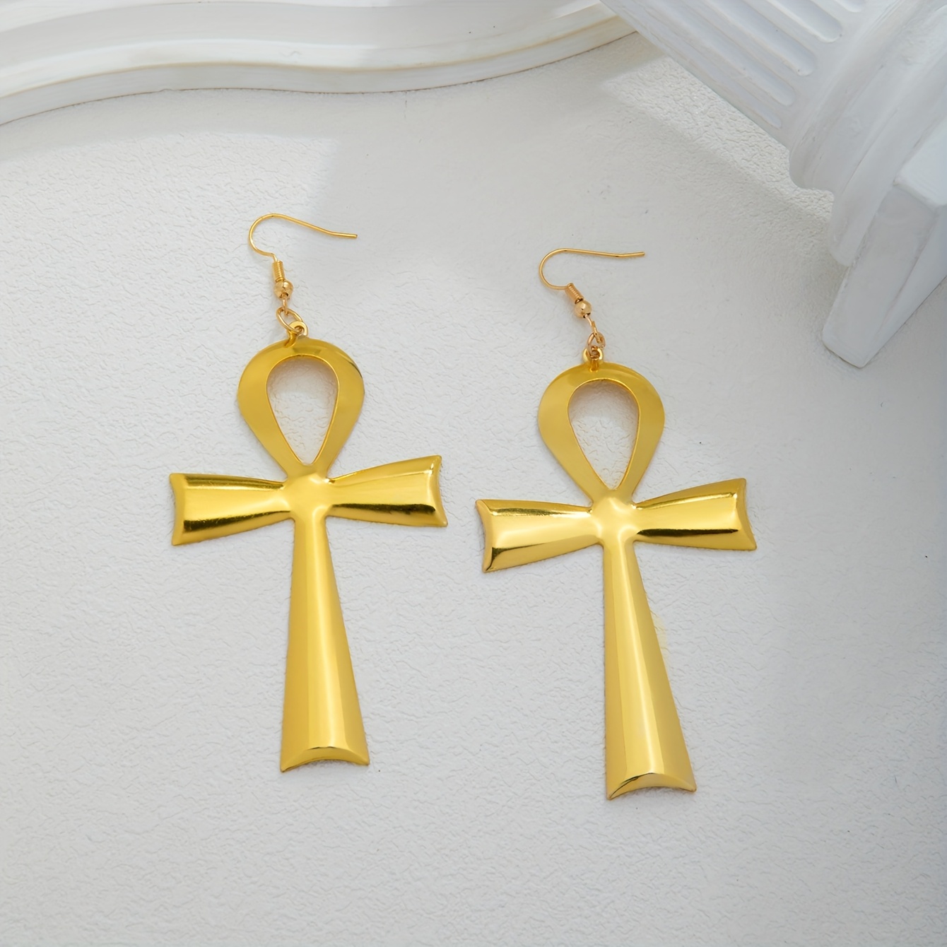 Silver Alloy Ankh Cross Drop Earrings – Egyptian Style Dangle Earrings