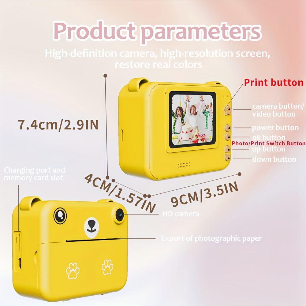 Cámara Digital Para Niños Con Pantalla IPS De 2 Pulgadas | Grabación De Video HD | Funda De Silicona Suave | Ligera Y Portátil | Gris/Amarillo