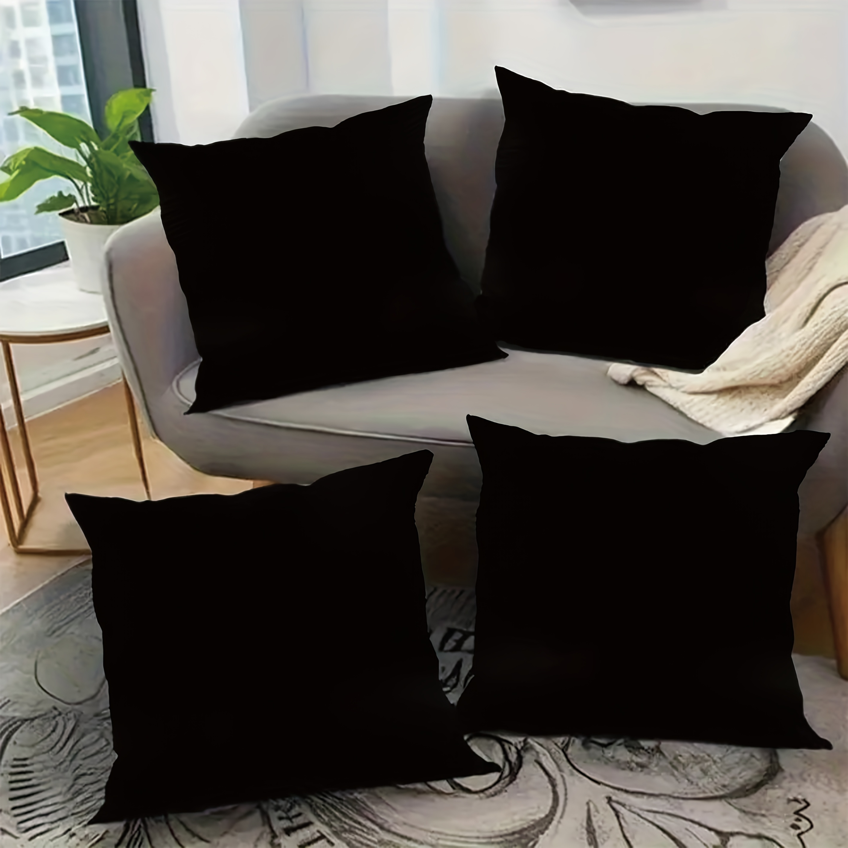 Image of 2d Flat - 4pcs Set, 2d Flat Printing, Solid Color Minimalist Covers | Polyester, Modern Fashion Decorative, Suitable For Sofa, Living Room, Outdoor, Multiple Sizes, Zipper Closure, Machine Washable