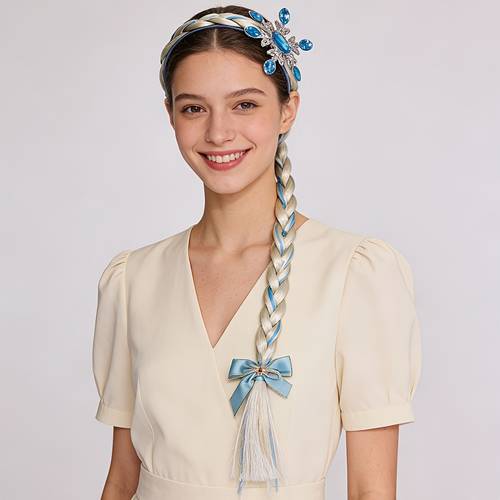 anime movie headband with long braids womens blue and headband with ice braids princess costume hair accessories suitable for birthday party costume headwear and role playing costume braided headbands