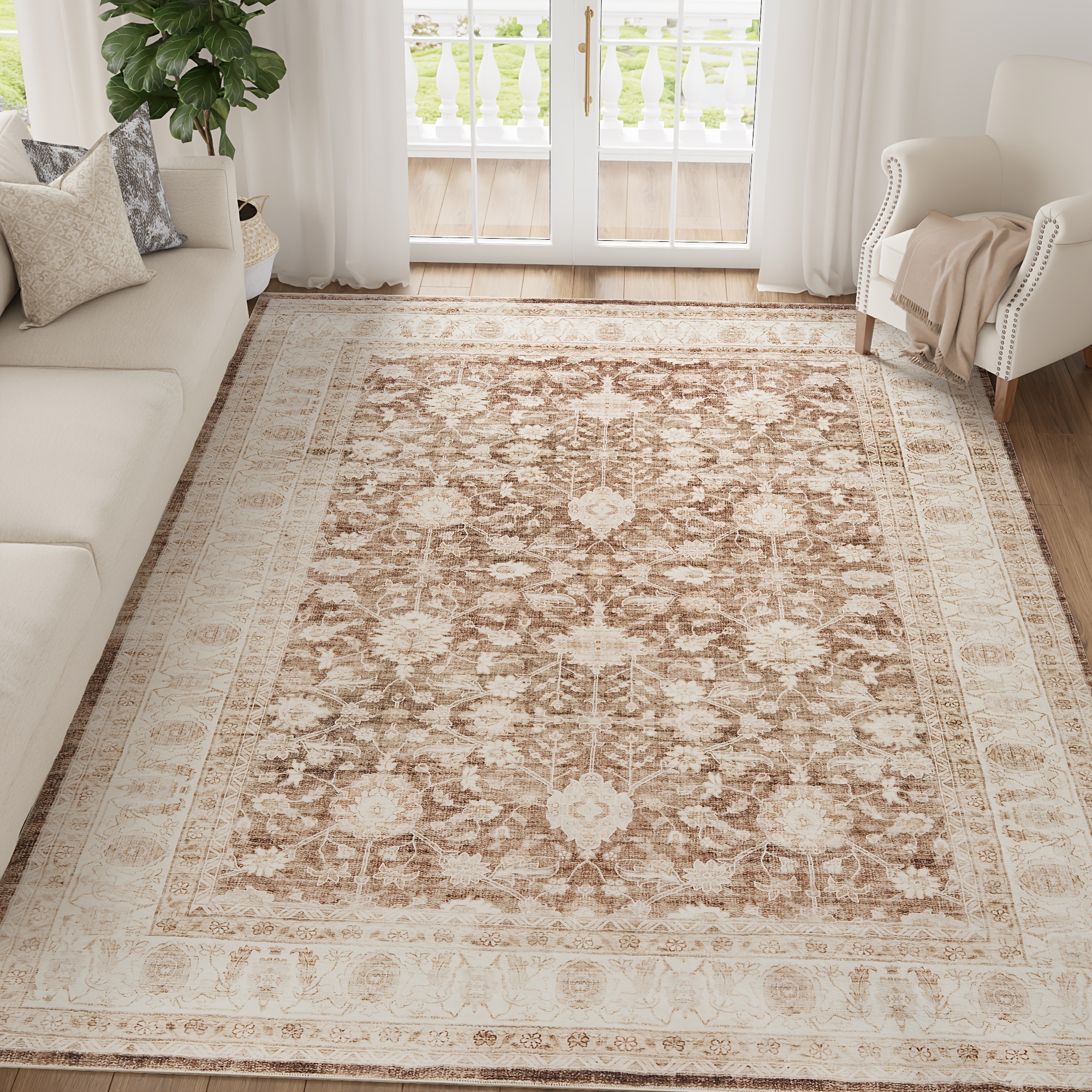 TEMU Tapis Bohème Vintage - Lavable - Tapis Multicolore à l'Échelle Convient pour Salon, Chambre, Cuisine, Entrée - Lavable en Machine Effet Usé avec